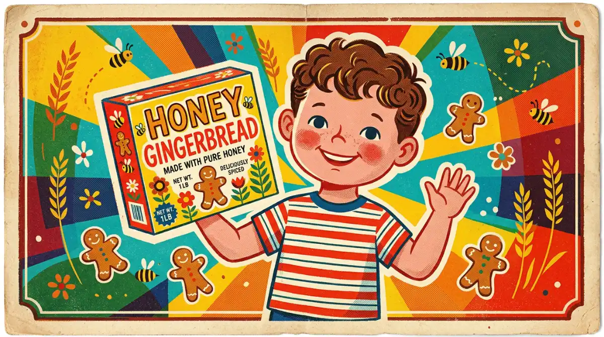 Publicité ancienne pour du pain d'épices mettant en avant la vitalité enfantine – pain d’épices goûter enfants