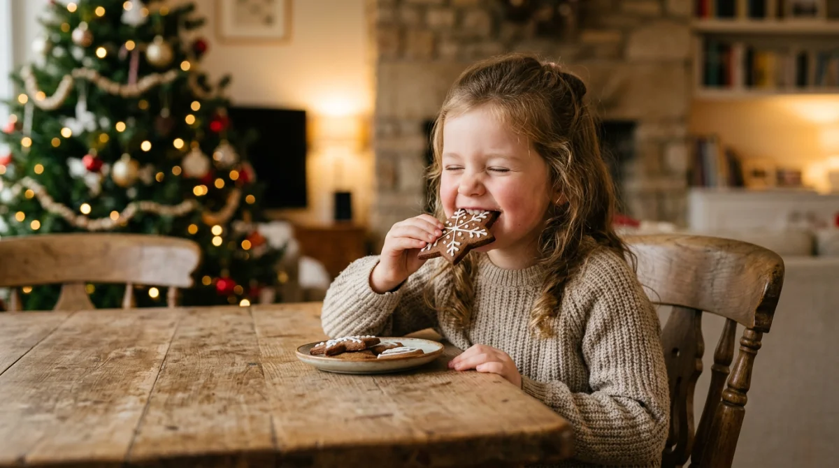 Un enfant savourant une étoile en pain d'épices faite maison – pain d’épices goûter enfants