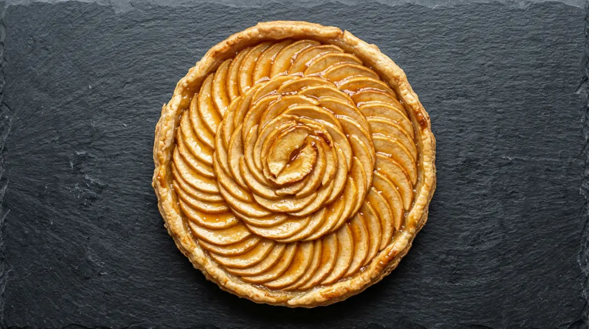 Tarte aux pommes fine en spirale avec glaçage brillant – goûter avec des pommes