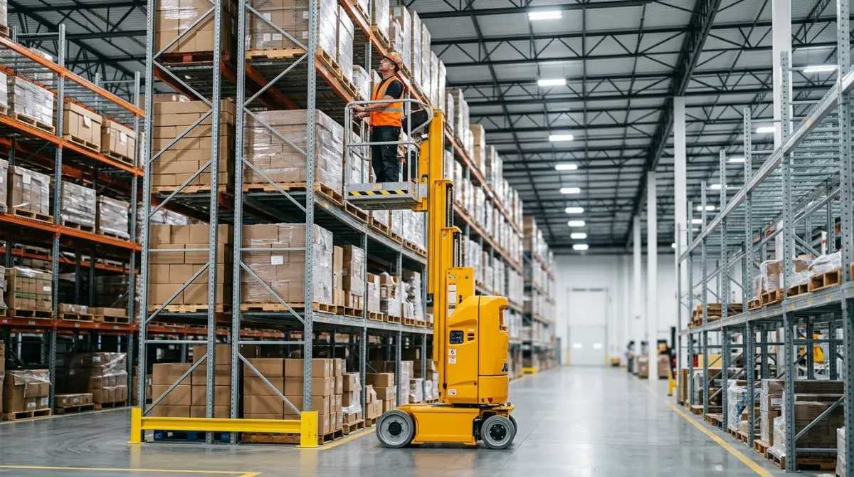 Utilisation d'une nacelle Toucan JLG dans un entrepôt logistique