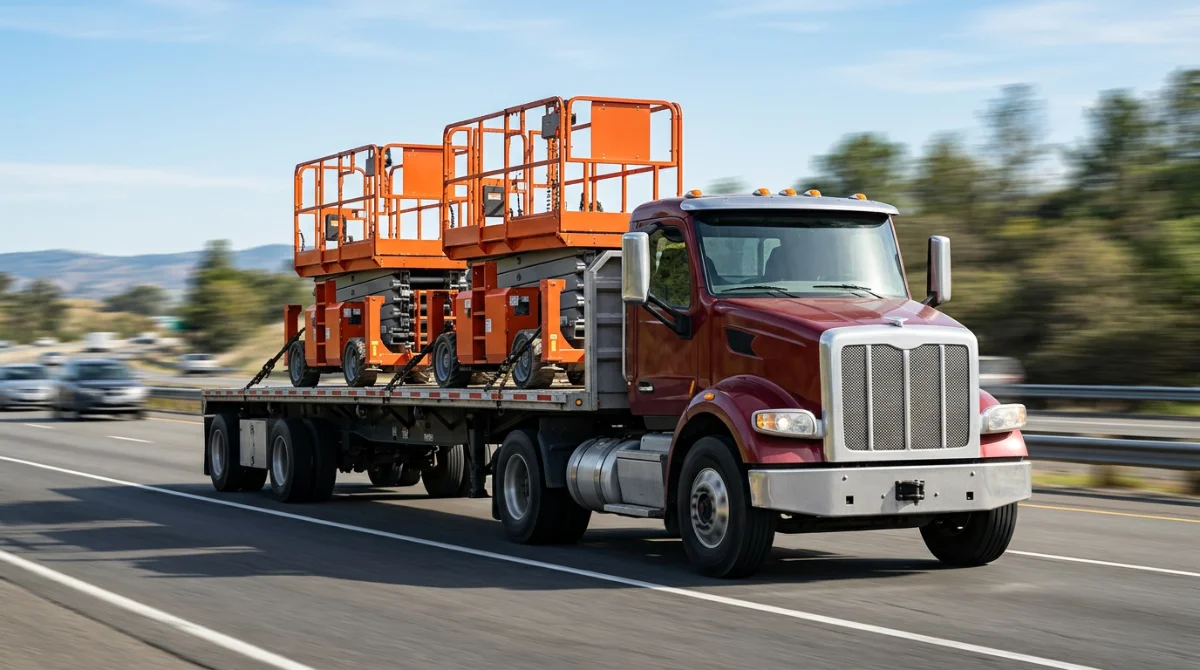 Transport et livraison de nacelles ciseaux sur camion plateau – Nacelle à ciseaux occasion