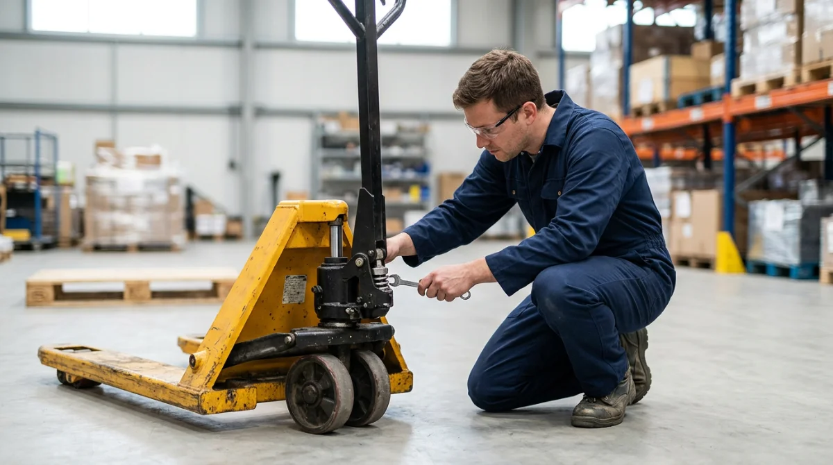 Inspection technique d'un transpalette en atelier de reconditionnement – ​​Transpalette d'occasion