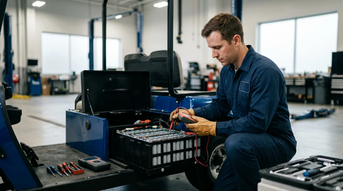 Inspection technique d'une batterie Lithium sur un utilitaire Goupil – véhicule électrique goupil