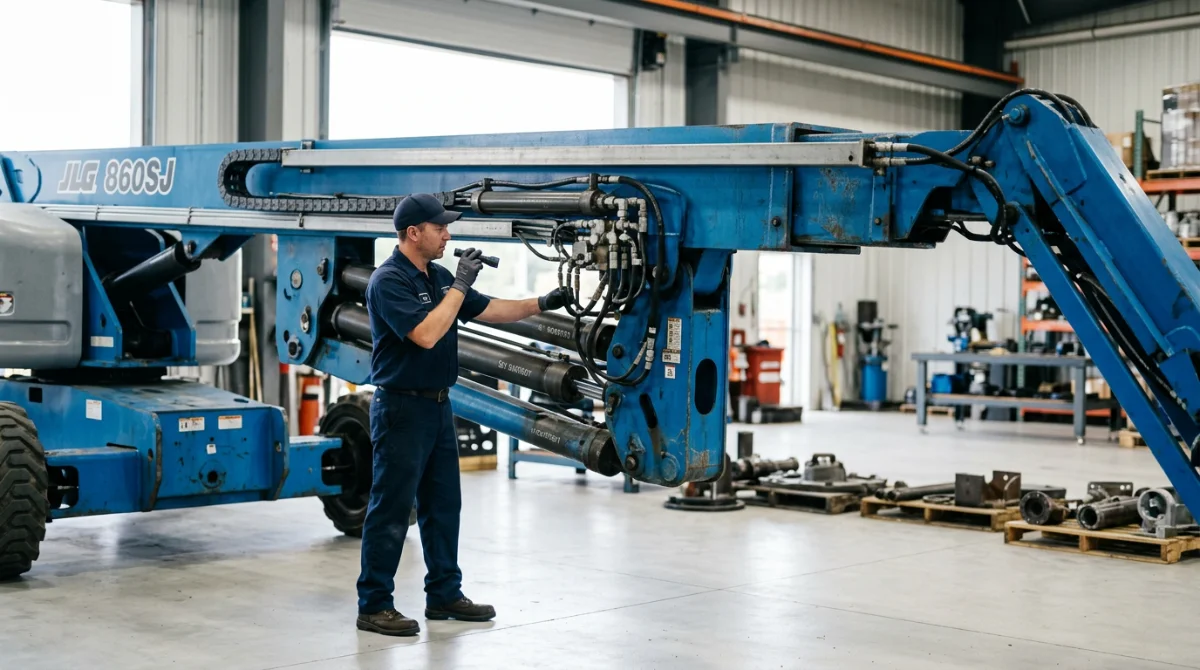 Inspection technique d'une flèche de nacelle télescopique en atelier – Nacelle télescopique d'occasion