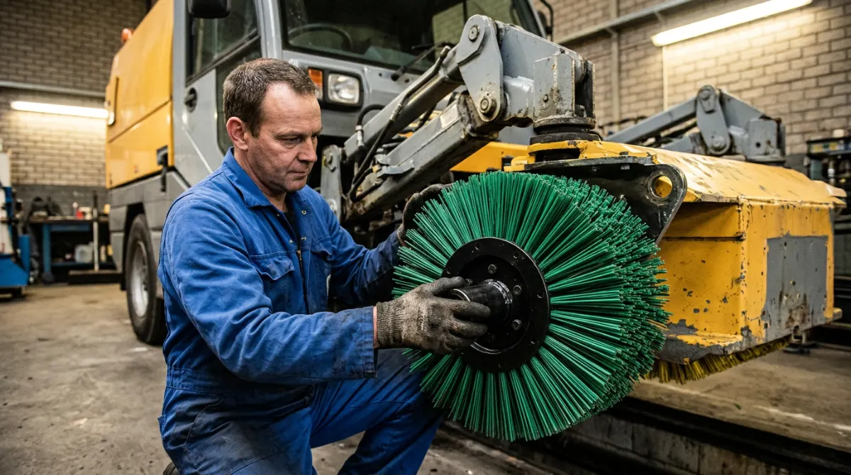 Remplacement des brosses sur une balayeuse reconditionnée – Balayeuse industrielle d'occasion