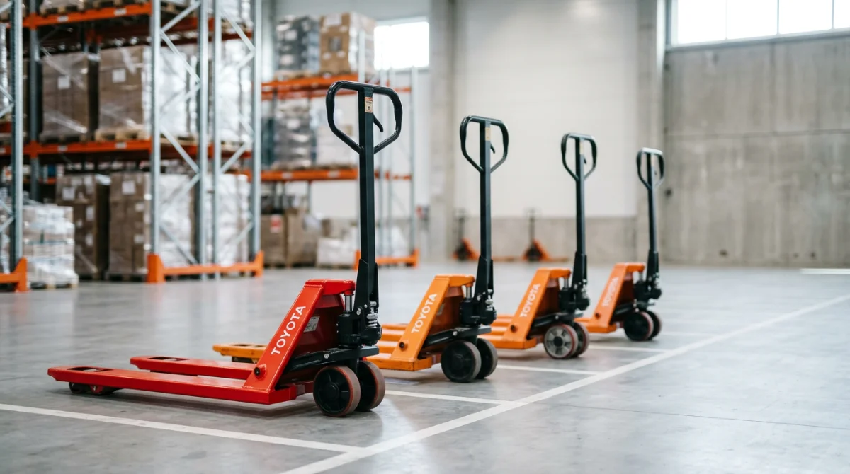 Alignement de transpalettes Toyota reconditionnés prêts à la livraison – Transpalette Toyota d'occasion