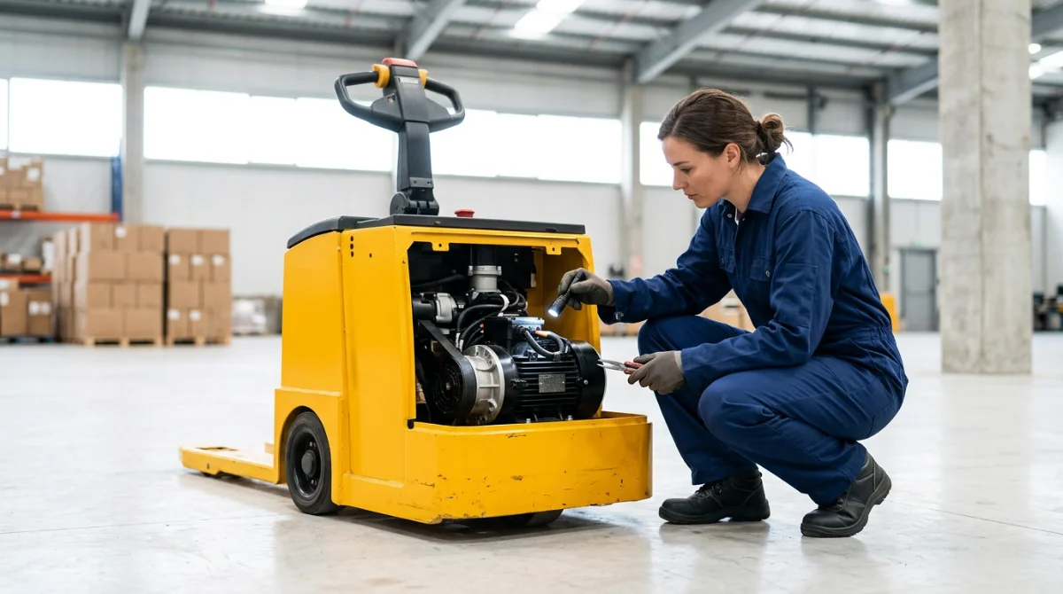 Inspection technique d'un tracteur pousseur électrique en atelier – Tracteur pousseur de chariot d'occasion