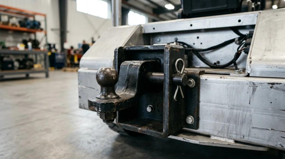 Détail du système d'attelage d'un tireur pousseur industriel – Tracteur pousseur de chariot d'occasion