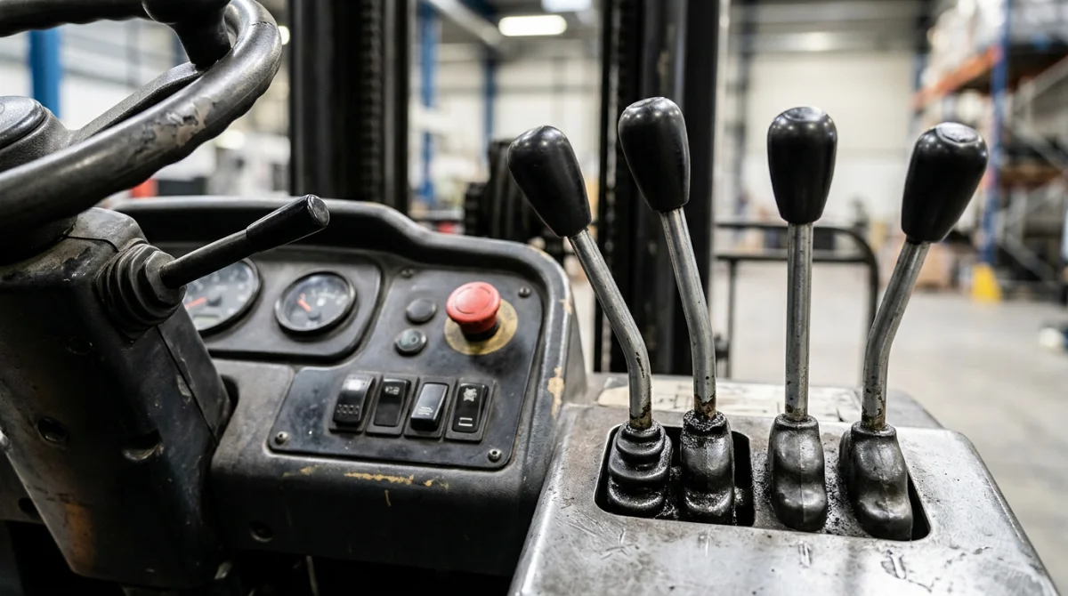 Détails des commandes hydrauliques d'un chariot d'occasion – Chariot élévateur multidirectionnel d'occasion