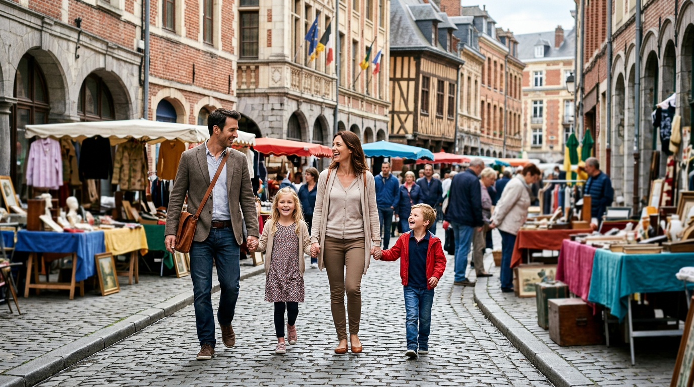 Famille se baladant dans les rues du Vieux-Lille – activité enfant Lille