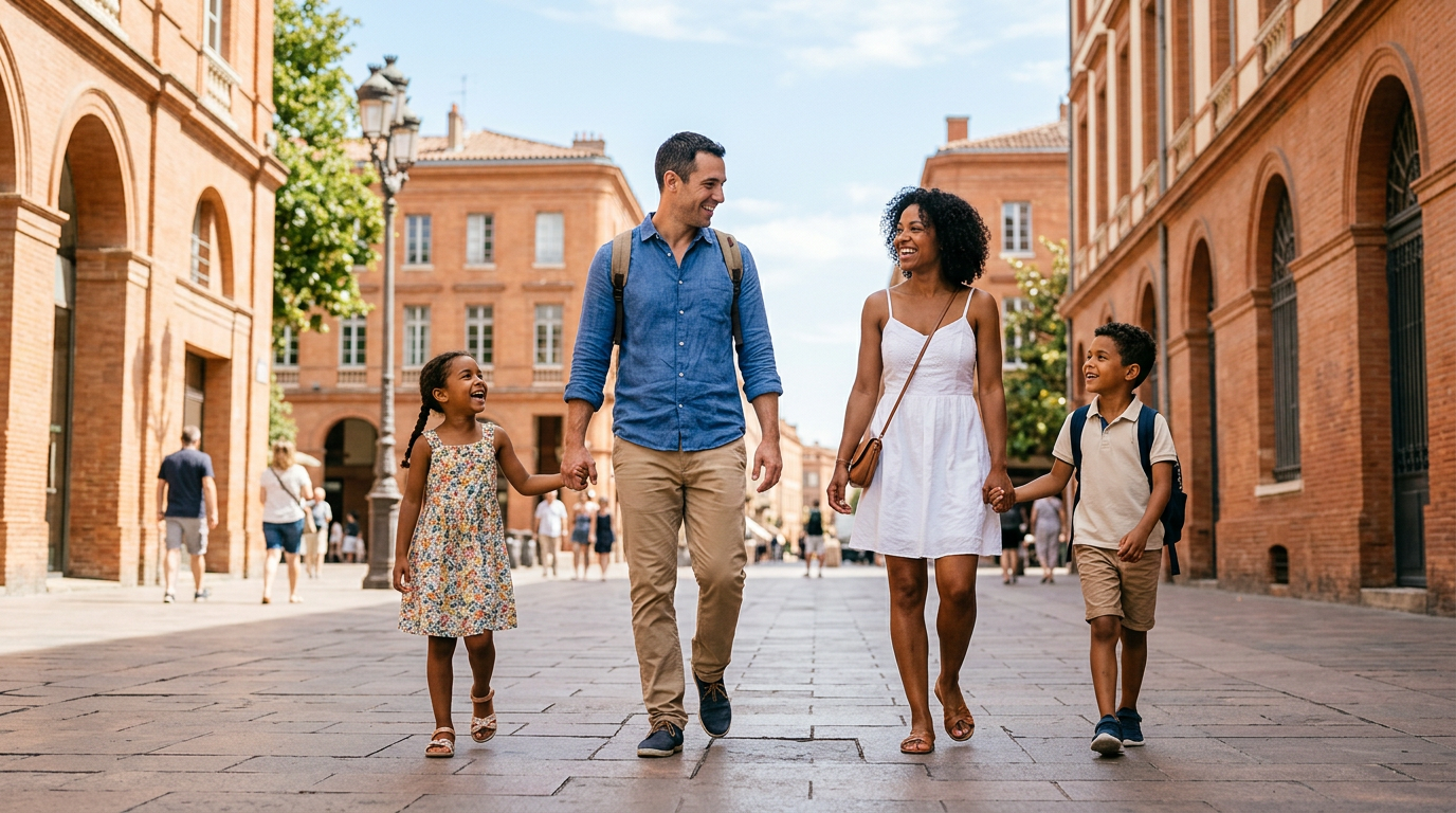 Une famille se promenant dans les rues de Toulouse – activité enfant Toulouse