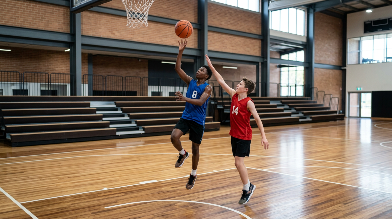 Une partie de basket intense à la Hoops Factory de Toulouse – activité enfant Toulouse