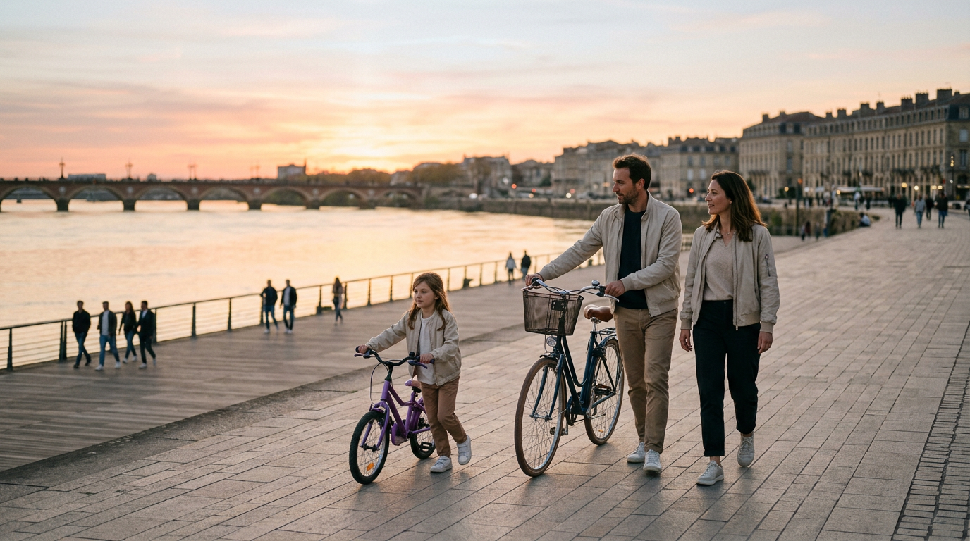 Balade en famille sur les quais de Bordeaux au coucher du soleil – activité enfant Bordeaux