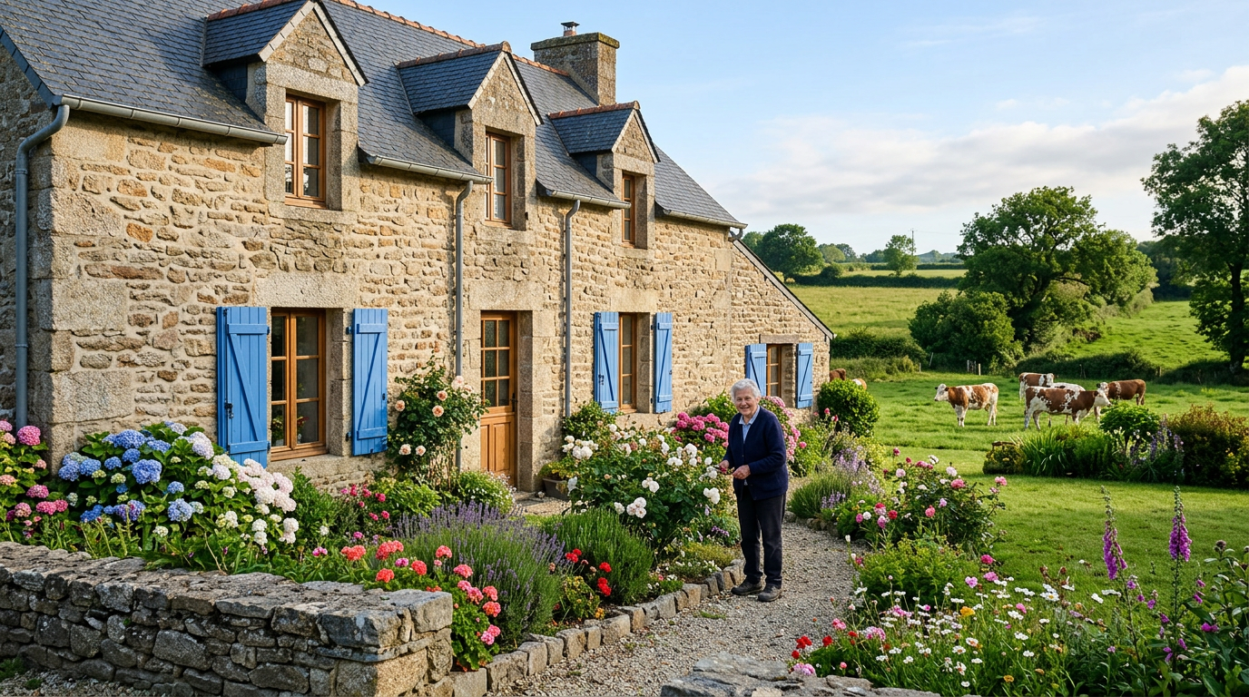 Une longère bretonne traditionnelle accueillant des voyageurs à la ferme – agritourisme Bretagne