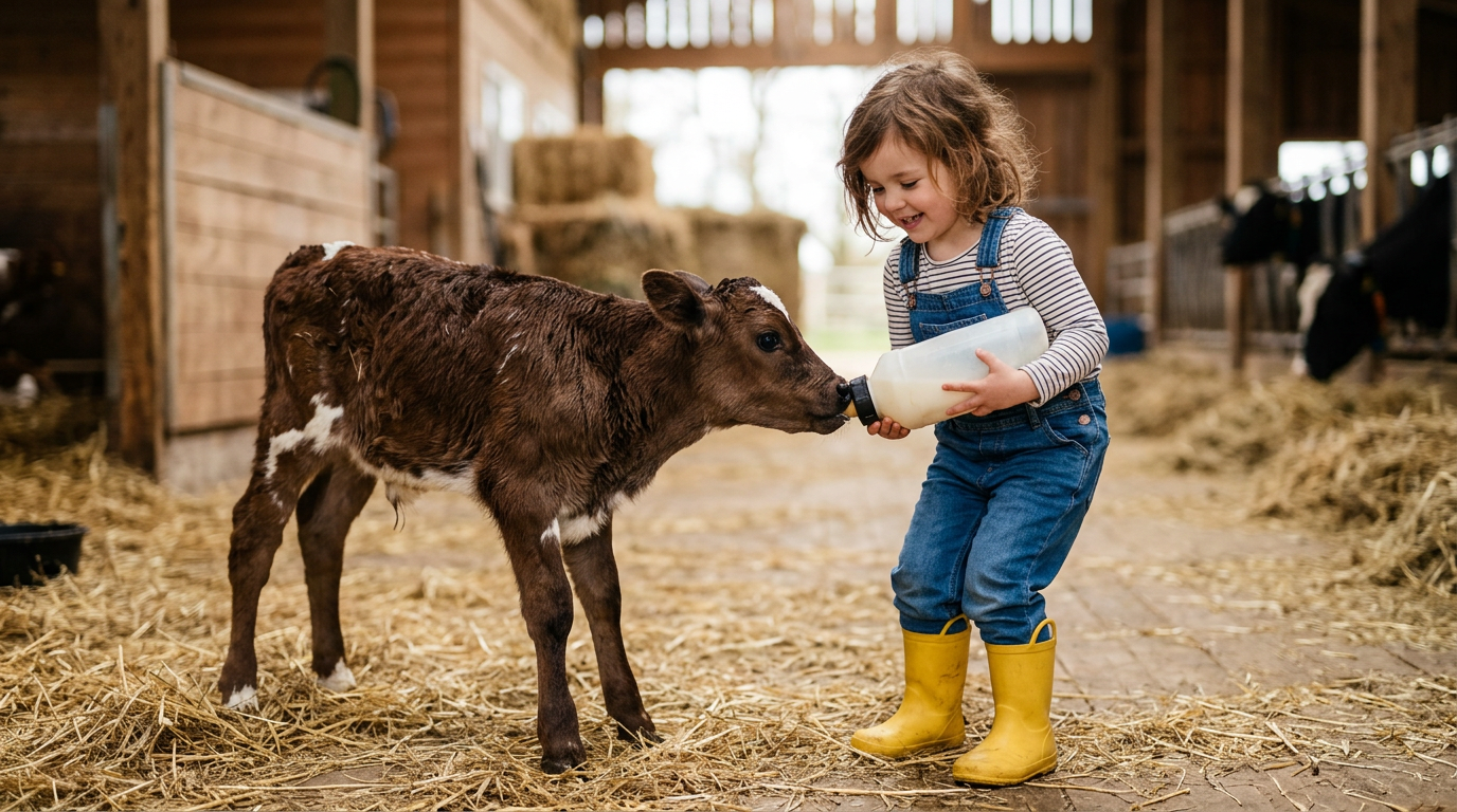 Enfant participant au nourrissage des animaux lors d'un séjour agritouristique – agritourisme Bretagne