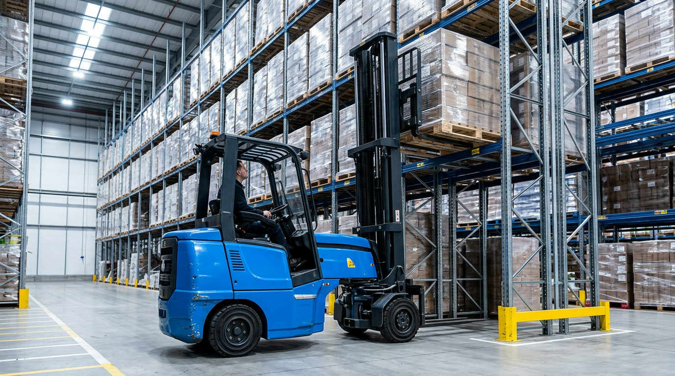 Chariot articulé Aisle Master reconditionné pour le stockage haute densité – chariot élévateur combilift occasion