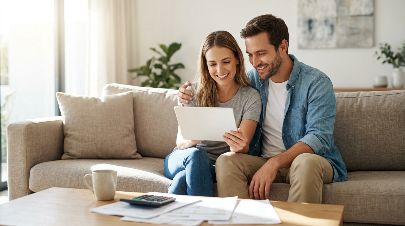 Un couple compare les offres d'assurance emprunteur sur une tablette – Comparatif assurance emprunteur — alternatives à l'assurance bancaire 2026