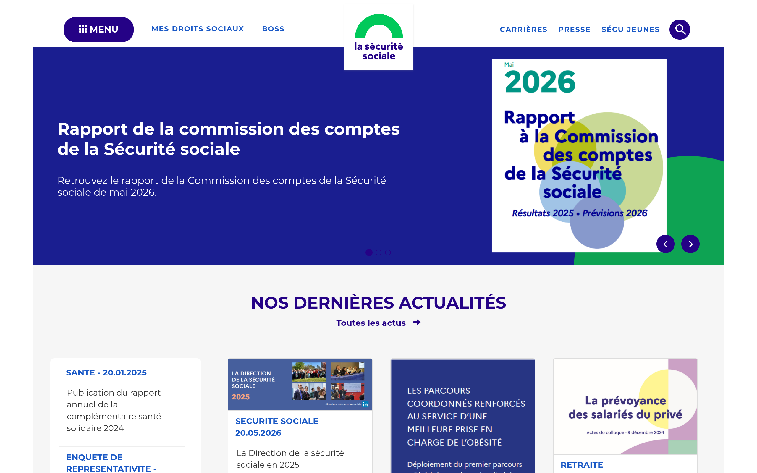 Capture d'écran de www.securite-sociale.fr : Informations sur la Complémentaire Santé 2026