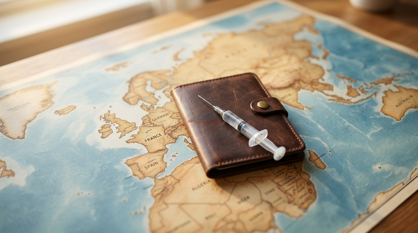 Préparation de la santé avant le départ avec un passeport et du matériel médical – immunologie vaccinale pré-voyage