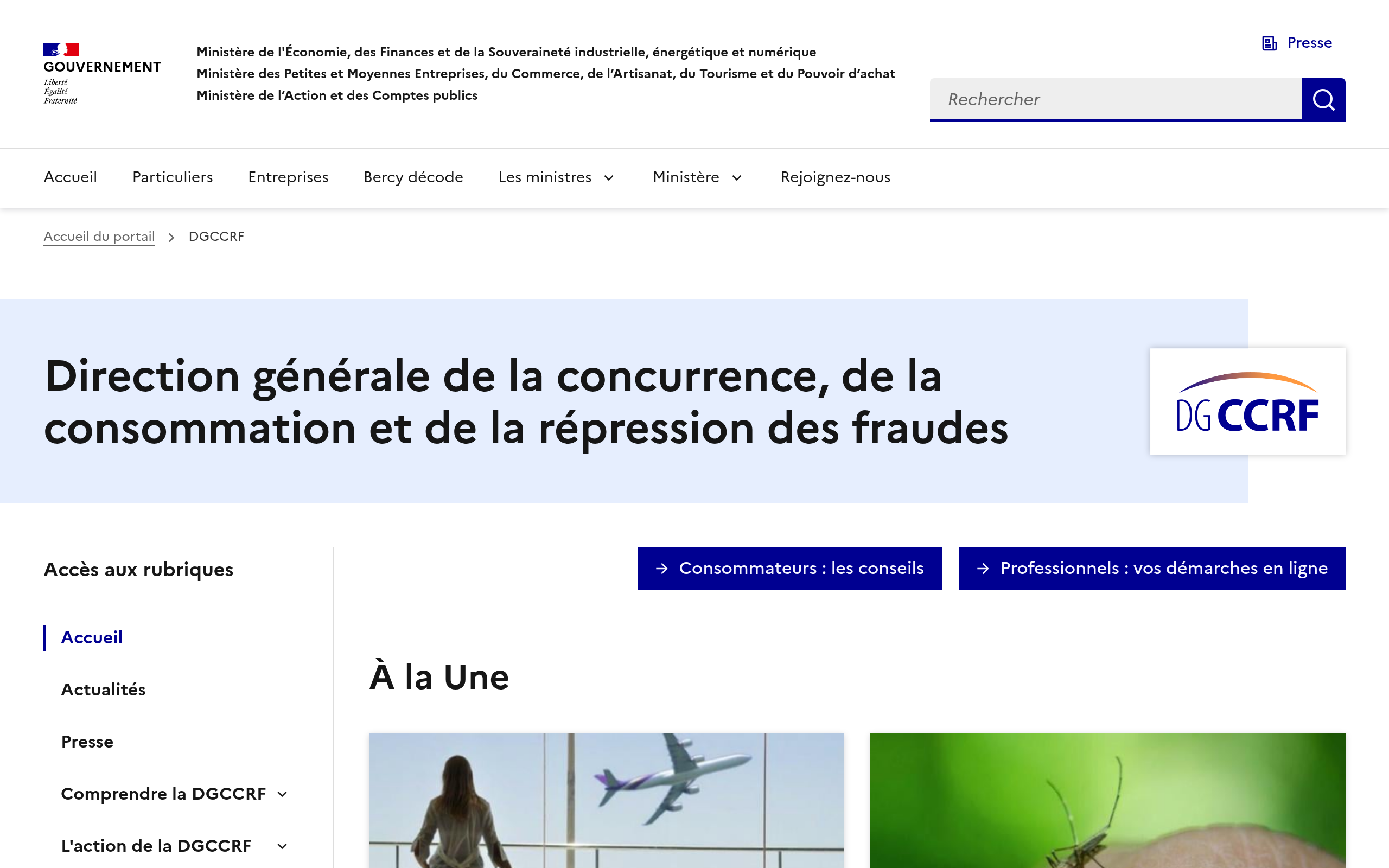 Capture d'écran de www.economie.gouv.fr
