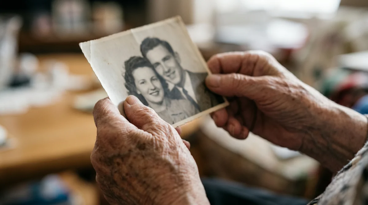 Mains d'une personne âgée tenant une photographie ancienne – Jeux de mémoire pour seniors : 7 activités gratuites à partager en famille
