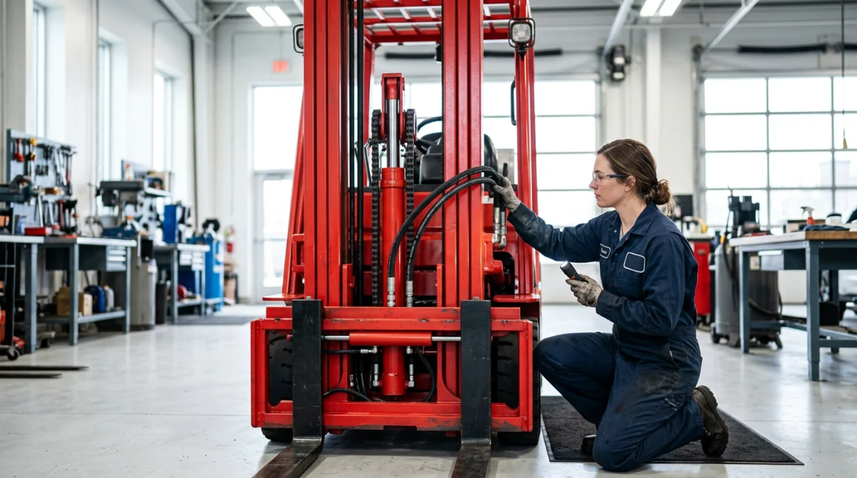 Inspection technique d'un chariot élévateur en atelier de reconditionnement – Chariot élévateur Fenwick occasion