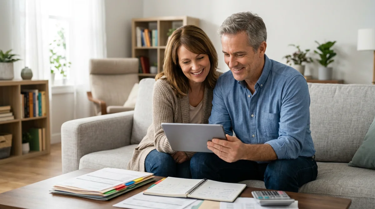 Un couple de seniors compare les offres d'assurance pour réduire leurs mensualités – loi Lemoine n°2022-270