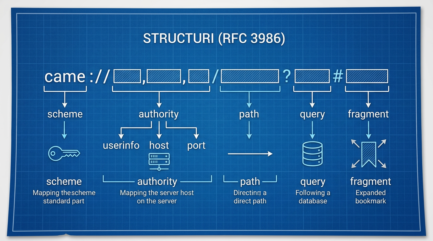 Schéma technique de la structure d'un URI selon la norme RFC 3986
