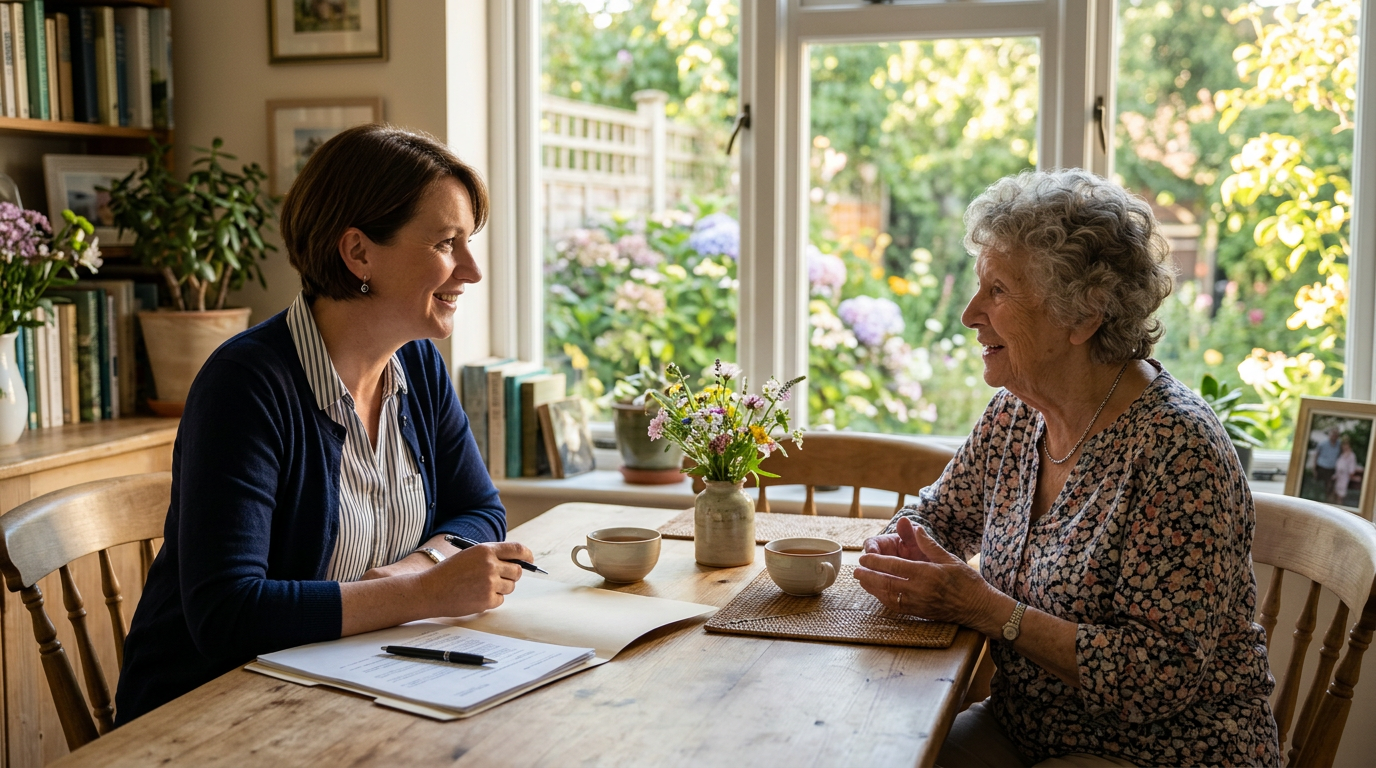 Évaluation des besoins avec une travailleuse sociale.