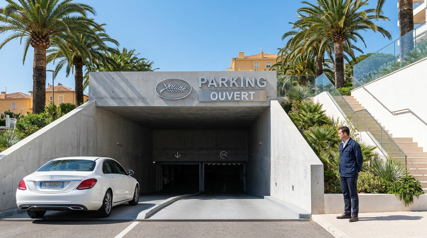 Entrée d'un parking souterrain moderne à proximité de la Croisette